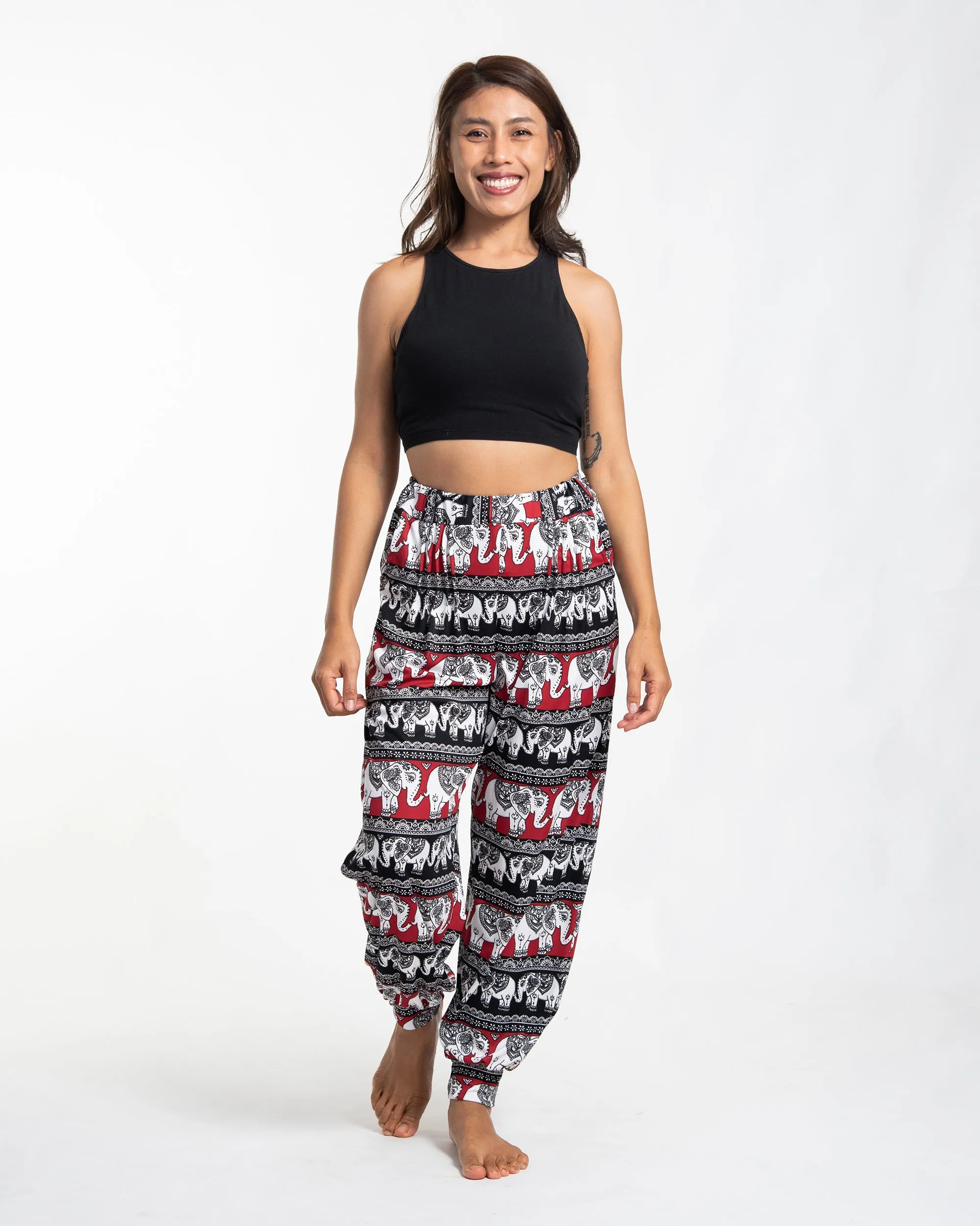 Eco-Friendly Elephant Print Women Harem Pants in Red