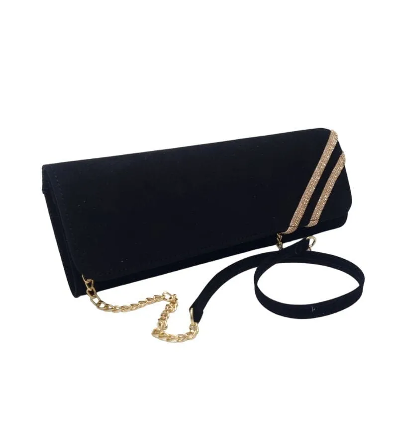 Emis Womens Flap Over Clutch Leather Suede Black Bag - T20 8126