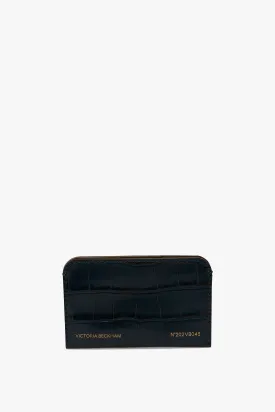 Exclusive Envelope Card Holder In Midnight Blue Croc Embossed Leather