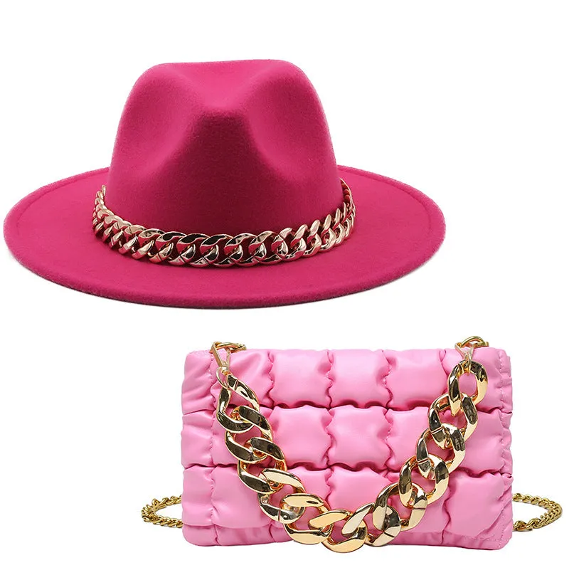 Fashion chain jazz hat chain bag two piece set（4099）