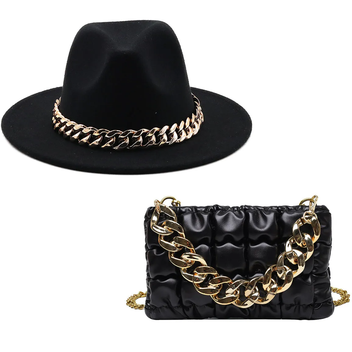 Fashion chain jazz hat chain bag two piece set（4099）