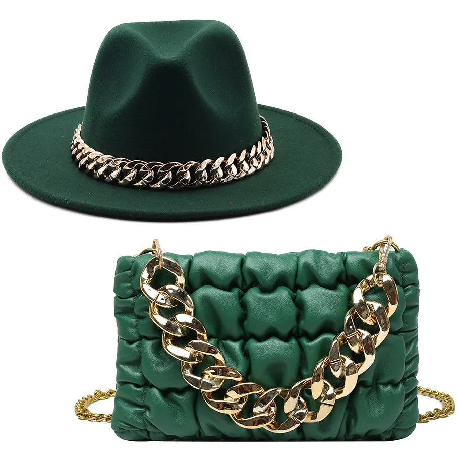 Fashion chain jazz hat chain bag two piece set（4099）