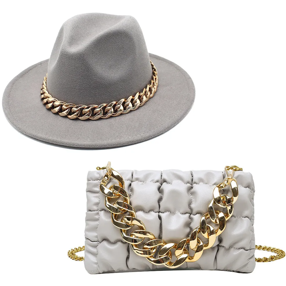 Fashion chain jazz hat chain bag two piece set（4099）