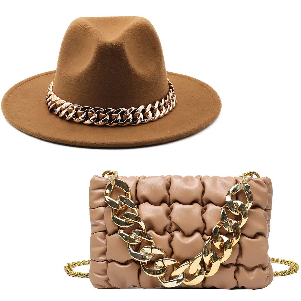 Fashion chain jazz hat chain bag two piece set（4099）