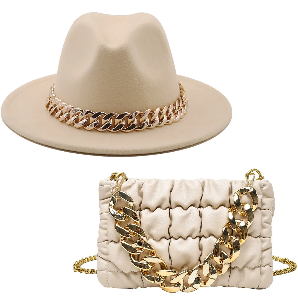 Fashion chain jazz hat chain bag two piece set（4099）