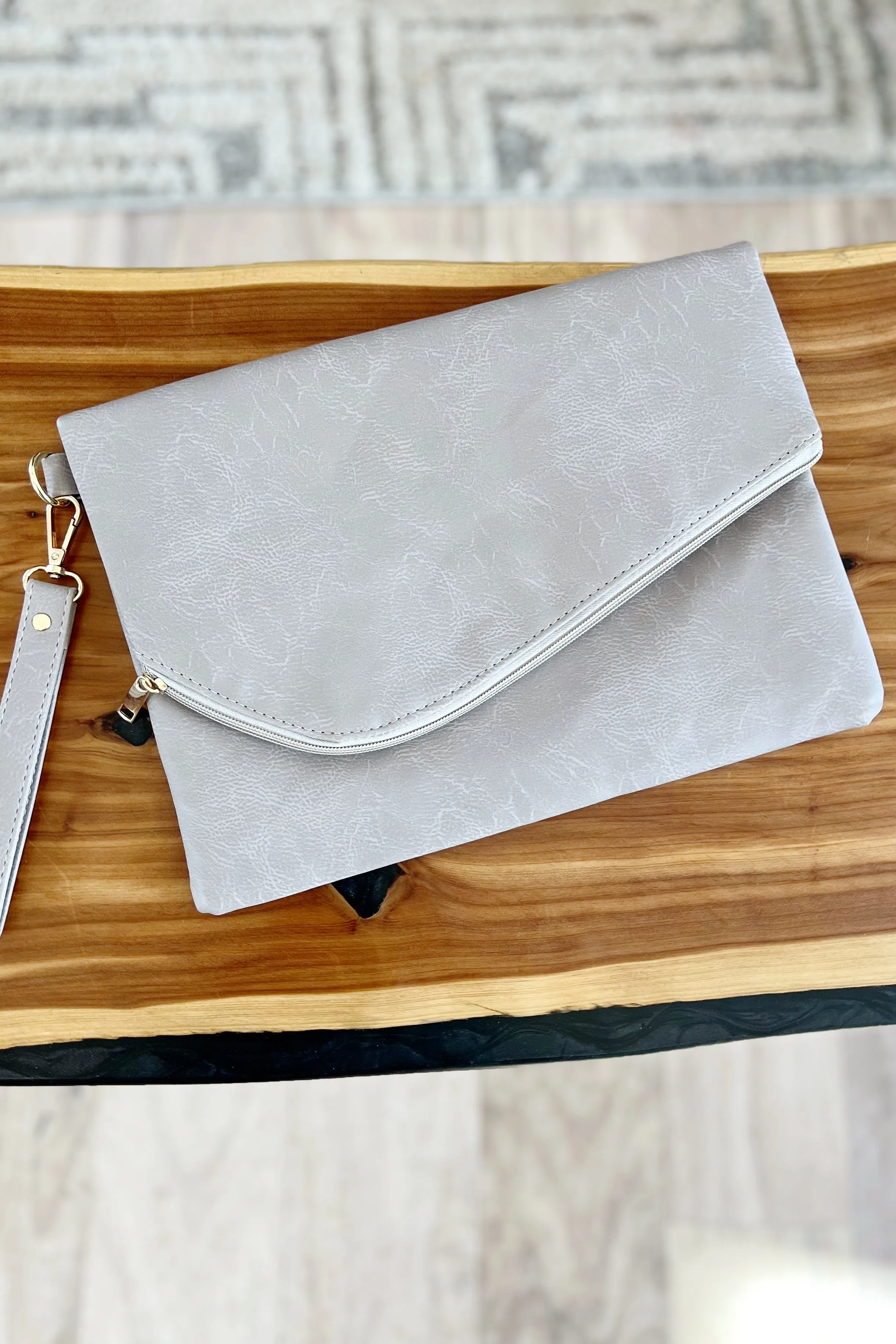 Greige Clutch With Wristlet