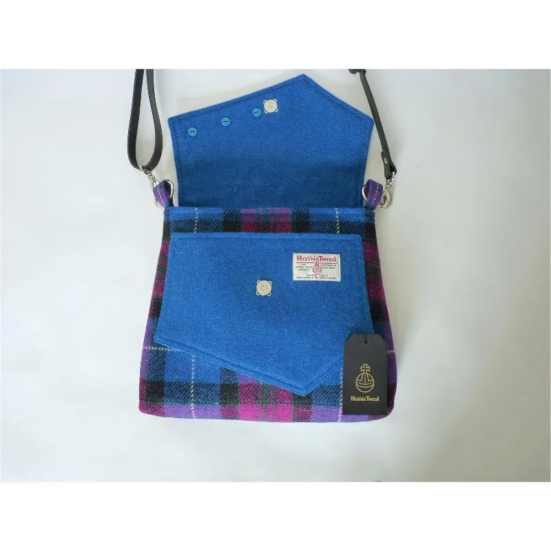 Harris Tweed Bag - Aylsham Shoulder Bag - Bright Blue & Cerise