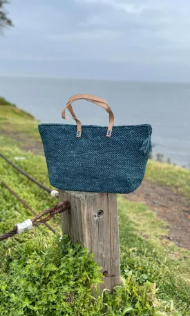 Hoss Blue Raffia Tote Bag