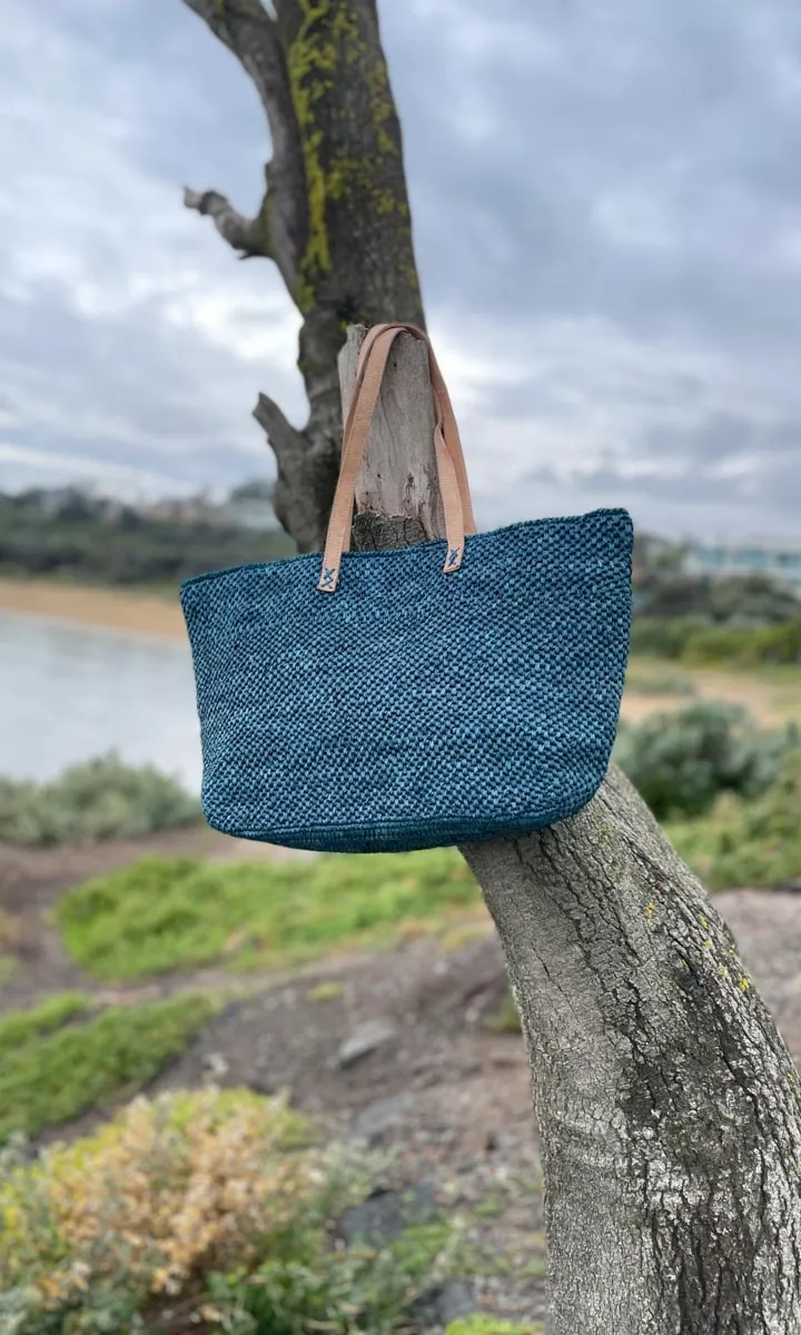 Hoss Blue Raffia Tote Bag