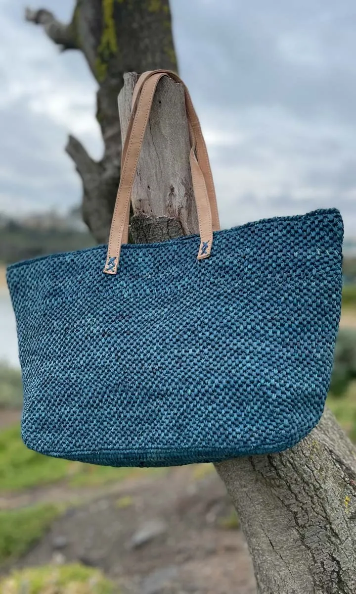 Hoss Blue Raffia Tote Bag