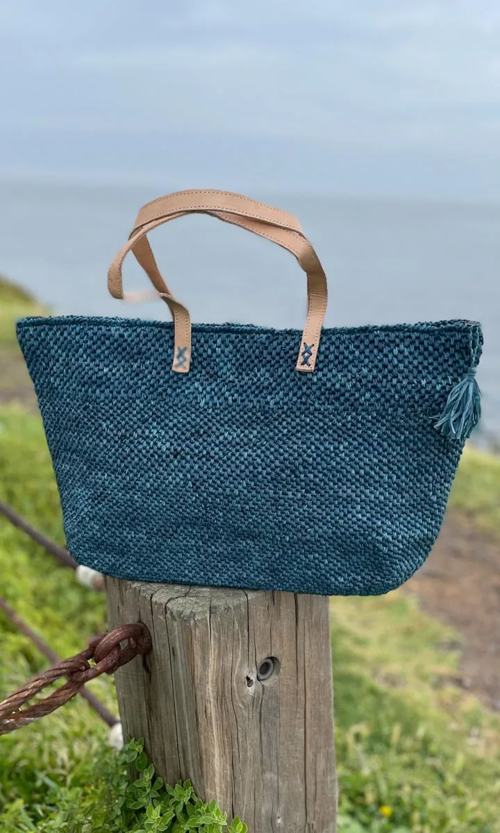 Hoss Blue Raffia Tote Bag