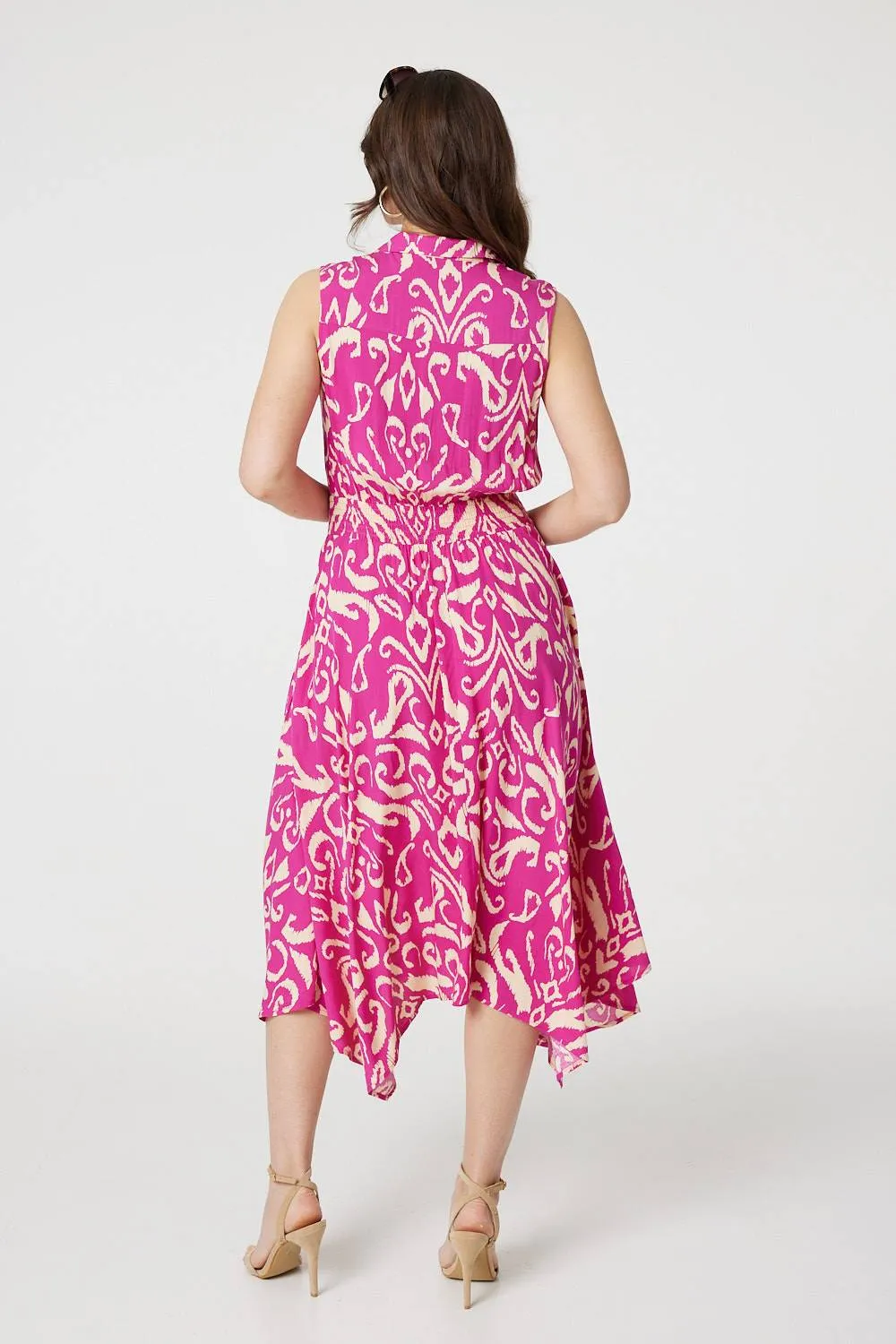 Ikat Print Sleeveless Shirt Dress