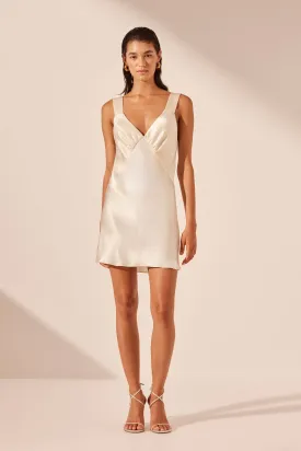 LA LUNE PLUNGED SLIP DRESS - CREAM