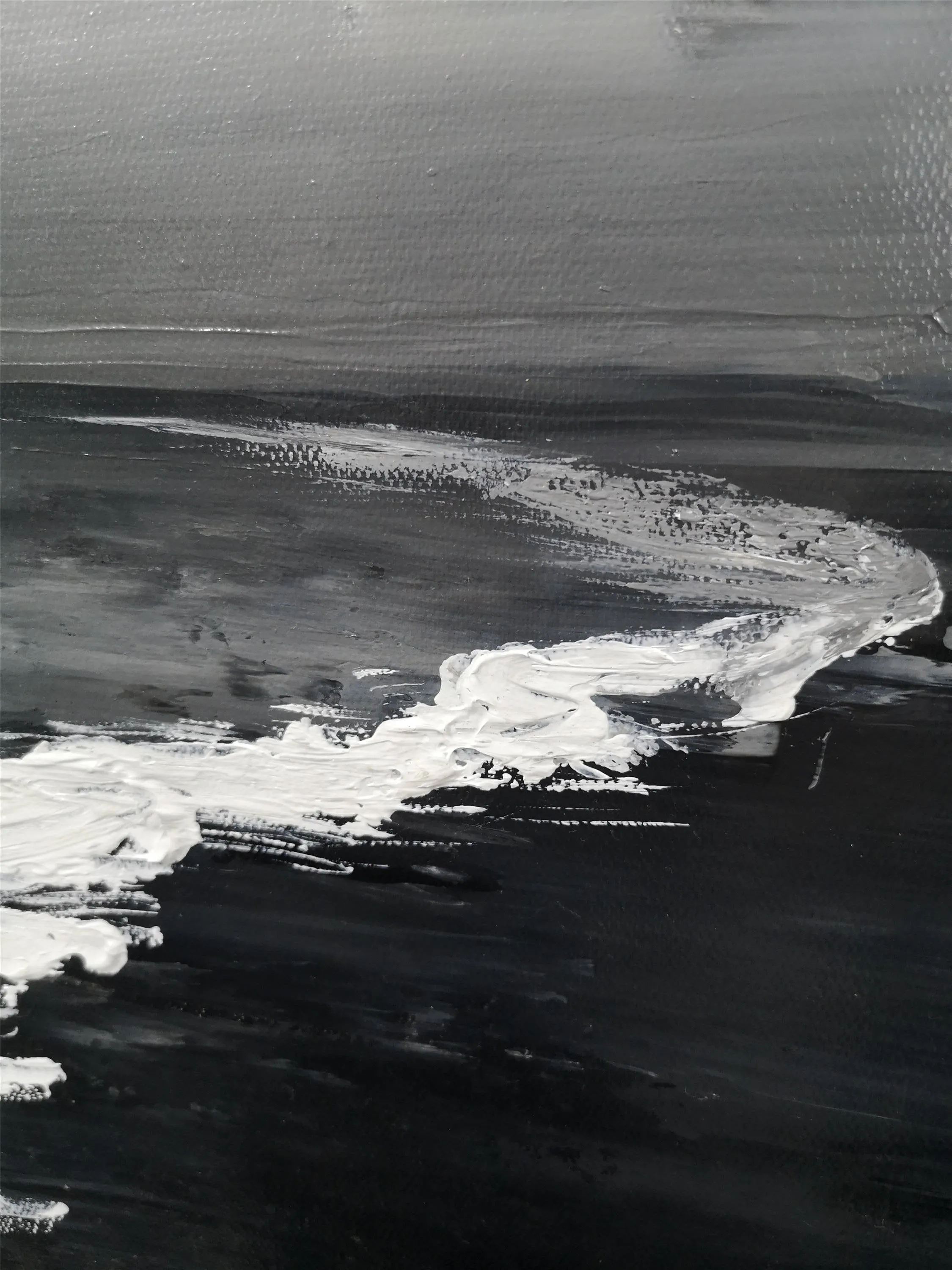 Large Black and White Ocean Painting Coastal Wall Art Grey Wall Decor Op075