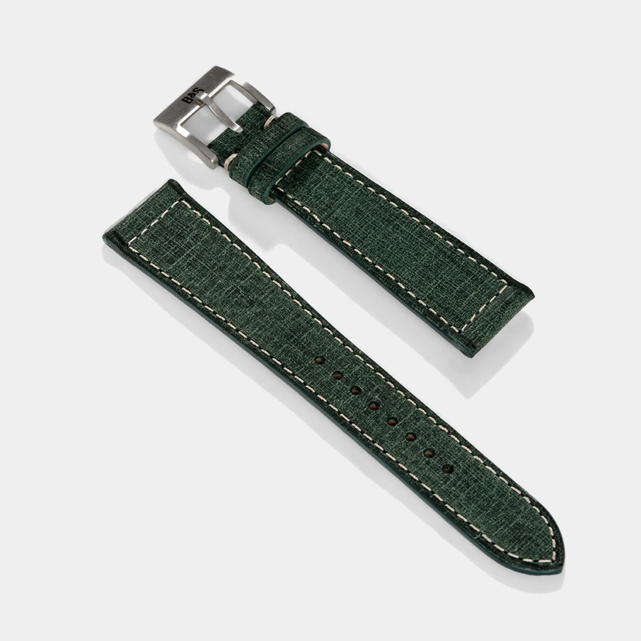 Linen Boxed Leather Watch Strap - Elegant Green