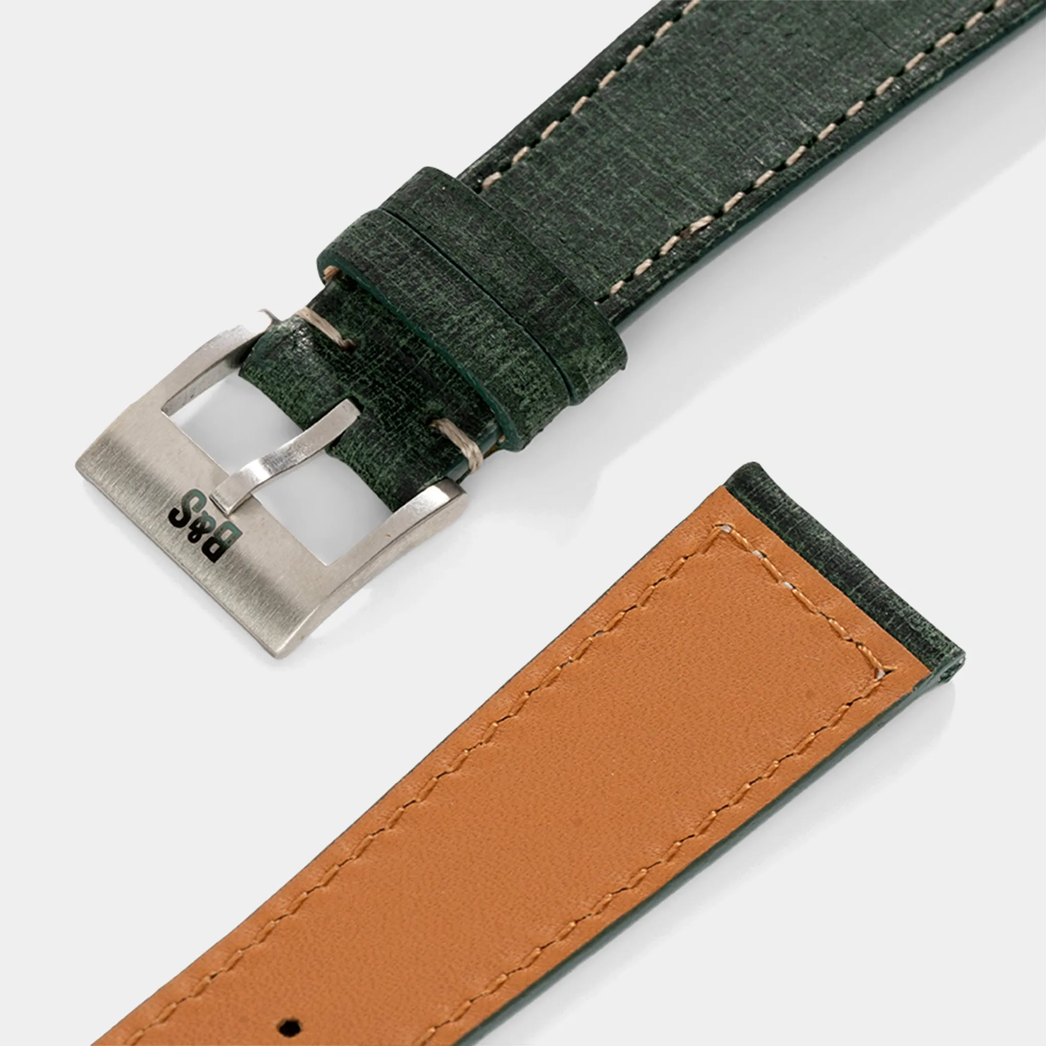 Linen Boxed Leather Watch Strap - Elegant Green