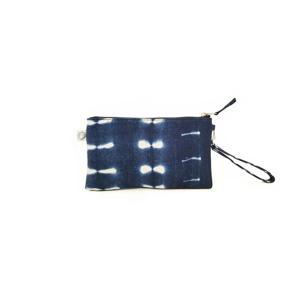 Mini Luxe Clutch with Wristlet: Blue Shibori