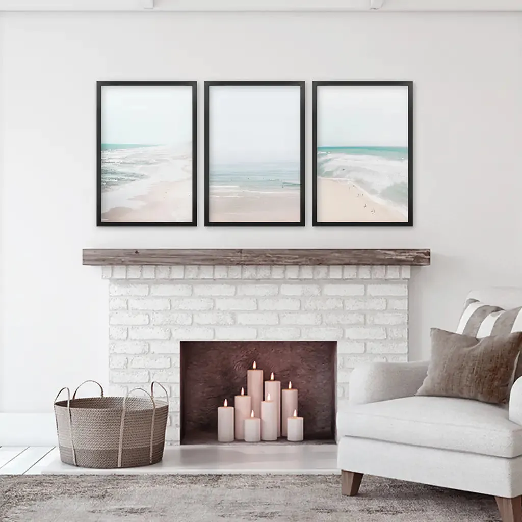 Minimalist Neutral Ocean Beach Wall Art Set of 3 Pieces