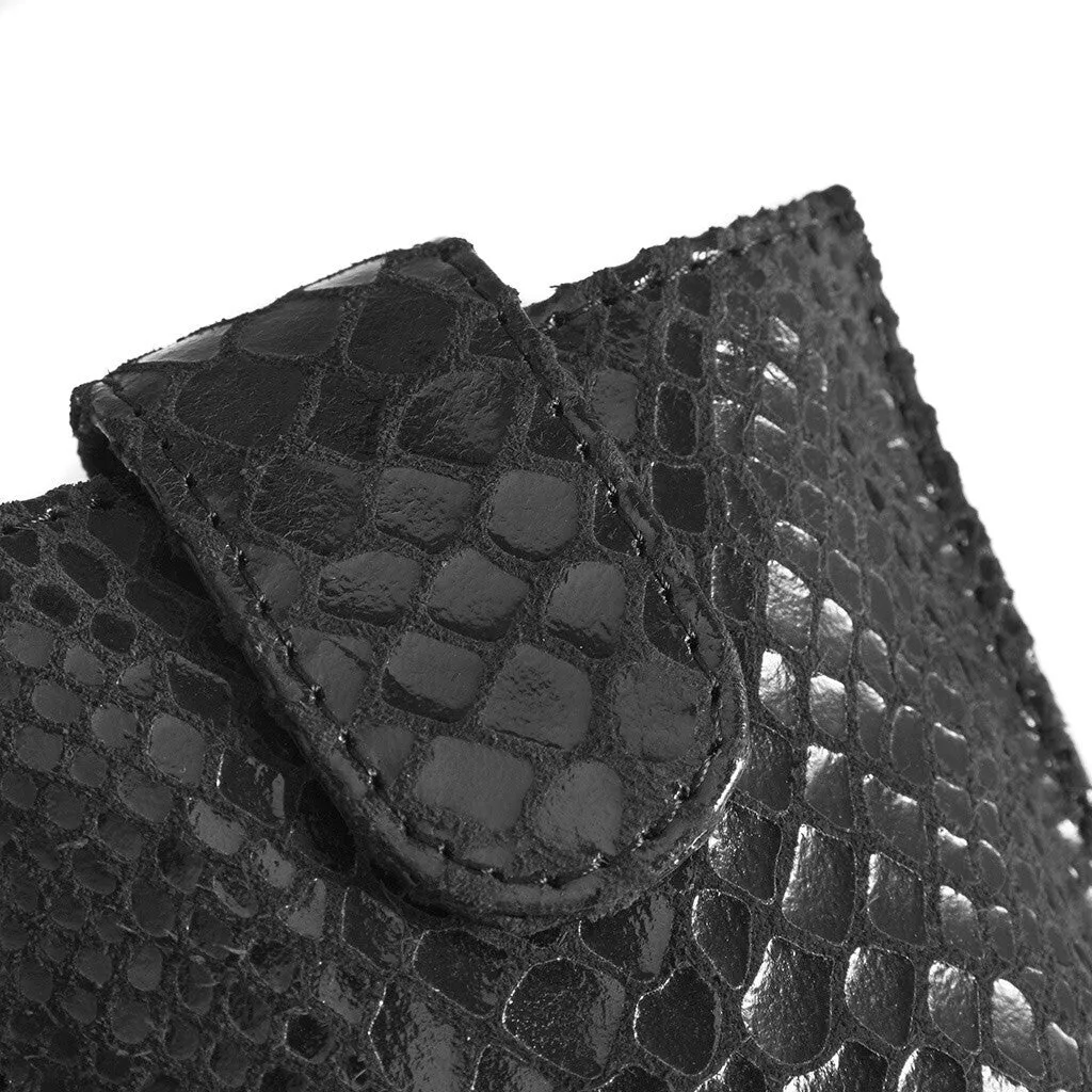 Mobile bag in soft leather and simple design / 16042 - Black Croco