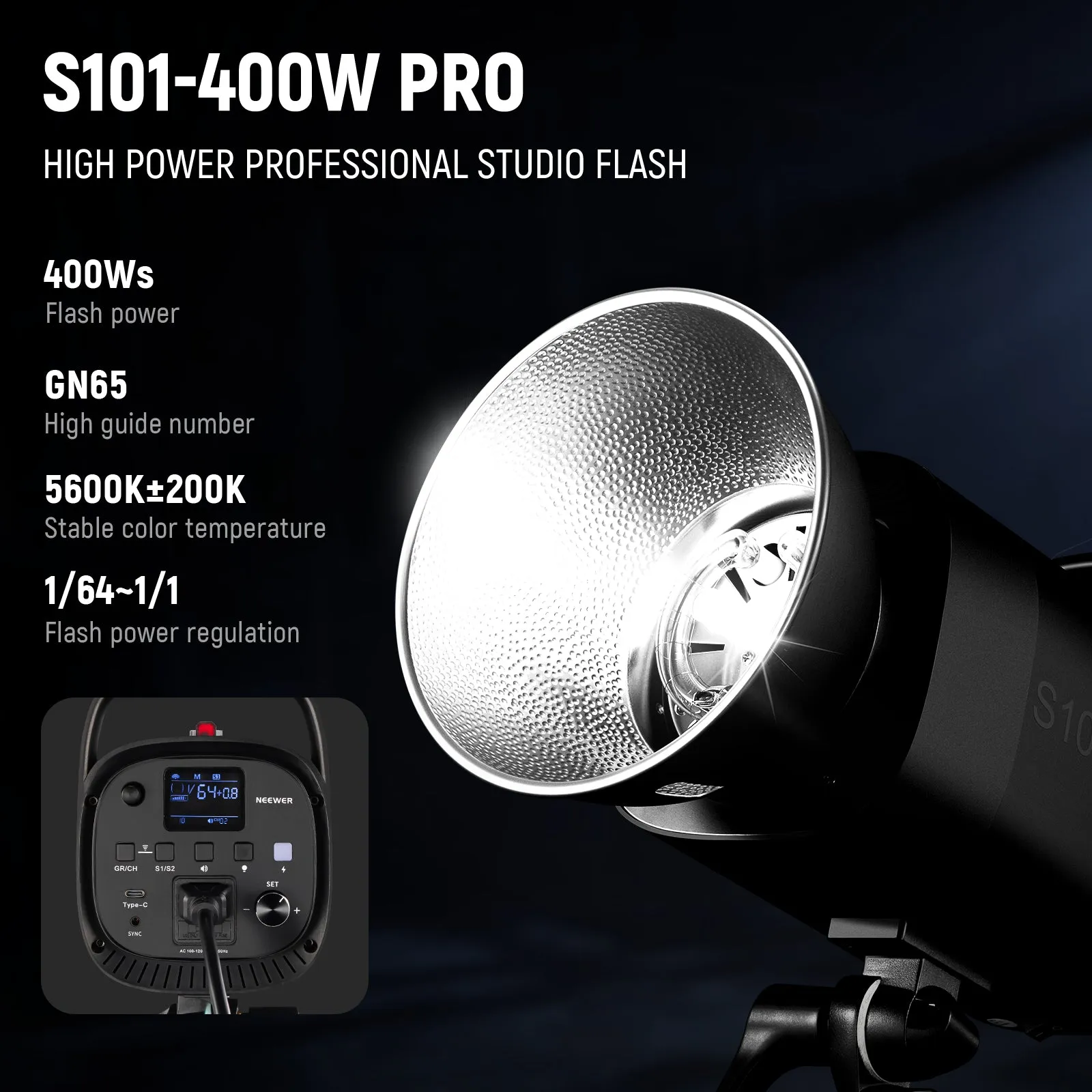 NEEWER 2 Pack S101-400W PRO 800Ws Studio Monolight Flash Light Kit