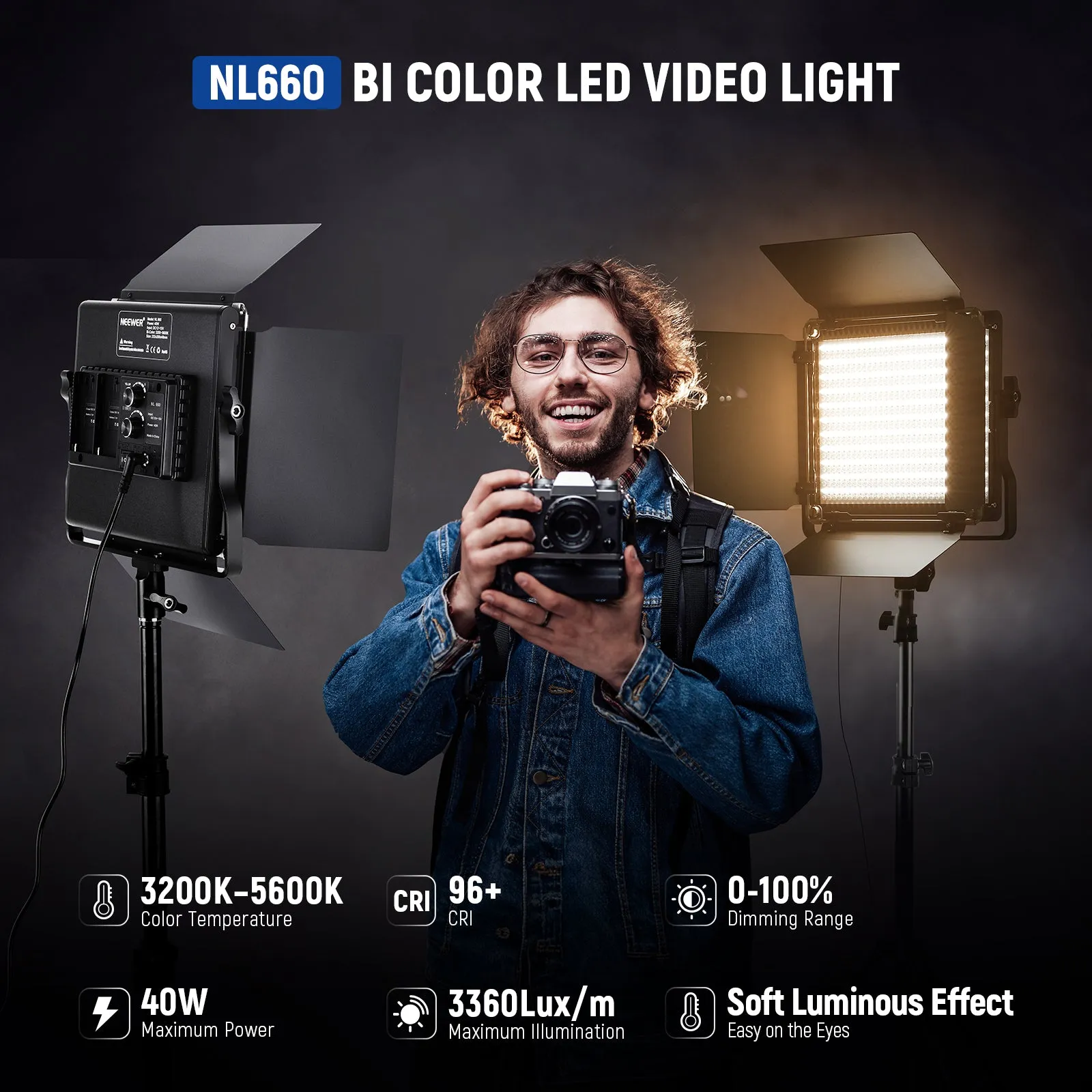 NEEWER 2 Packs NL660 Bi-Color LED Video Lights