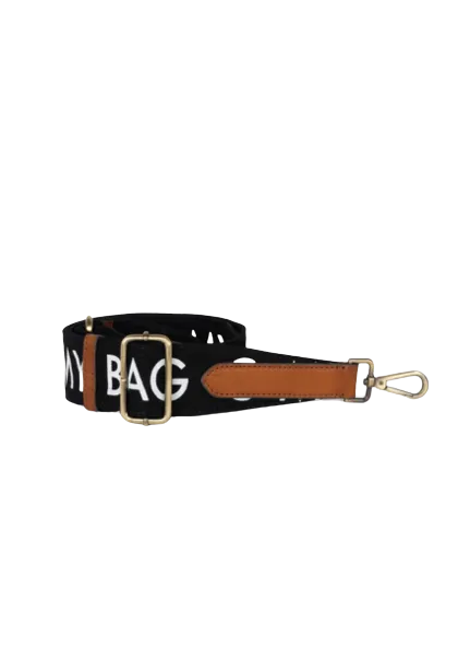 O My Bag - Black/Cognac Canvas Logo Strap Long