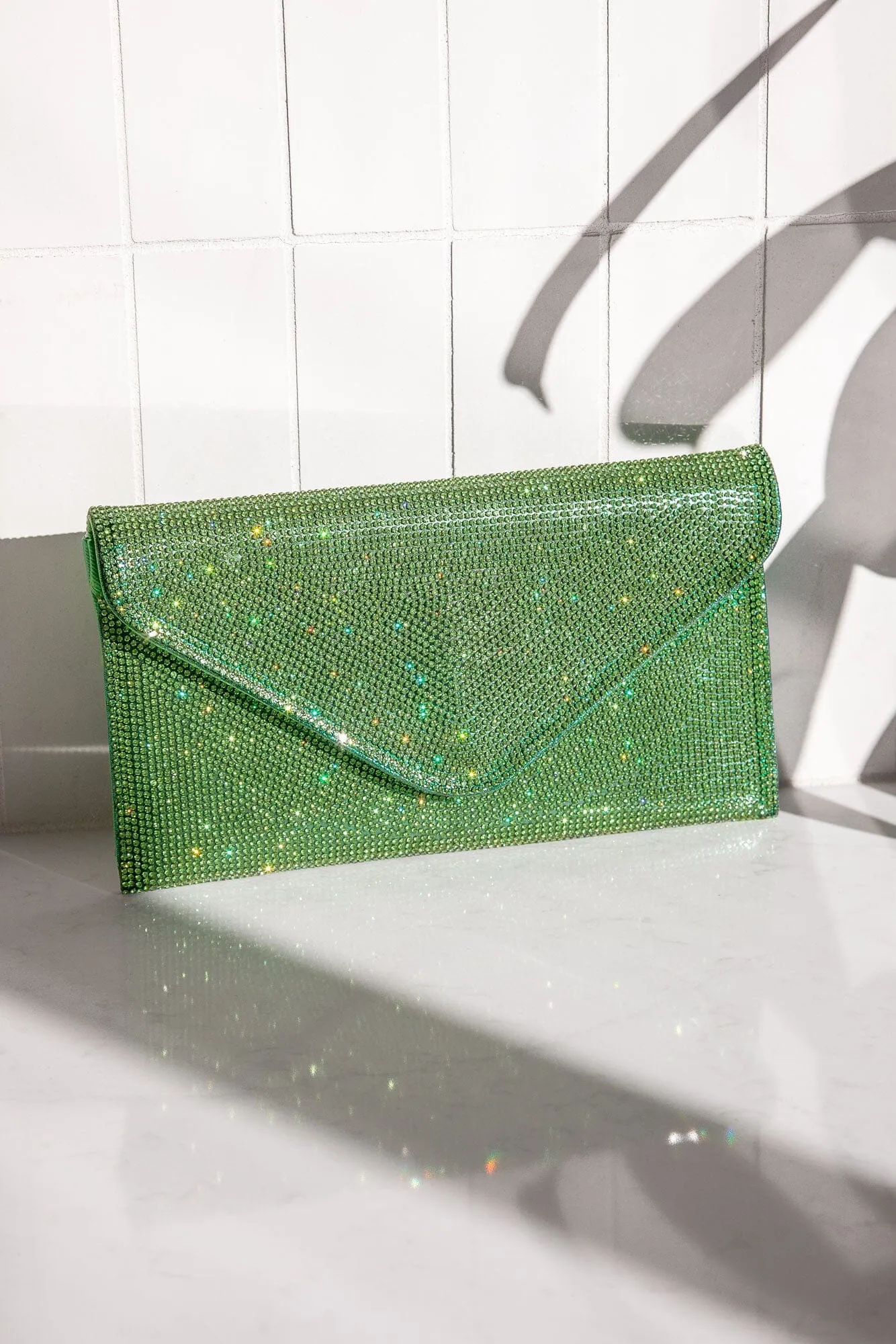 Quentin Green Rhinestone Envelope Purse