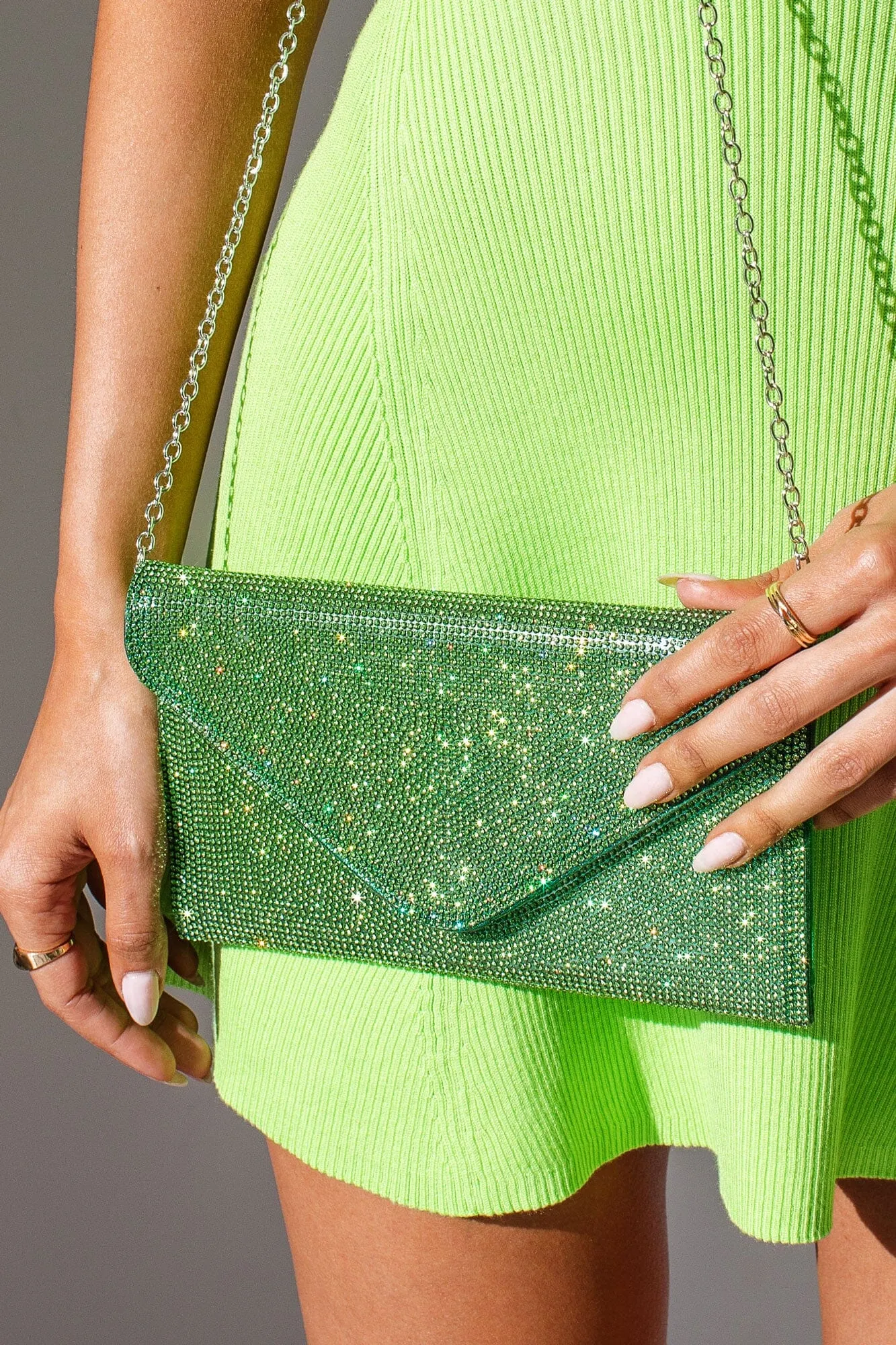 Quentin Green Rhinestone Envelope Purse