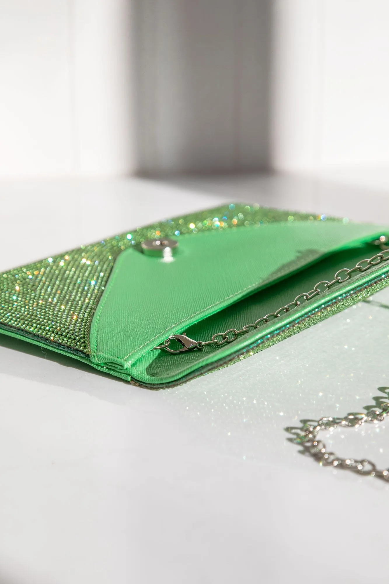 Quentin Green Rhinestone Envelope Purse