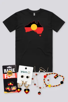 "Raise the Flag" Aboriginal Flag (Australia) Black Women's T-Shirt Boxed Bundle 2