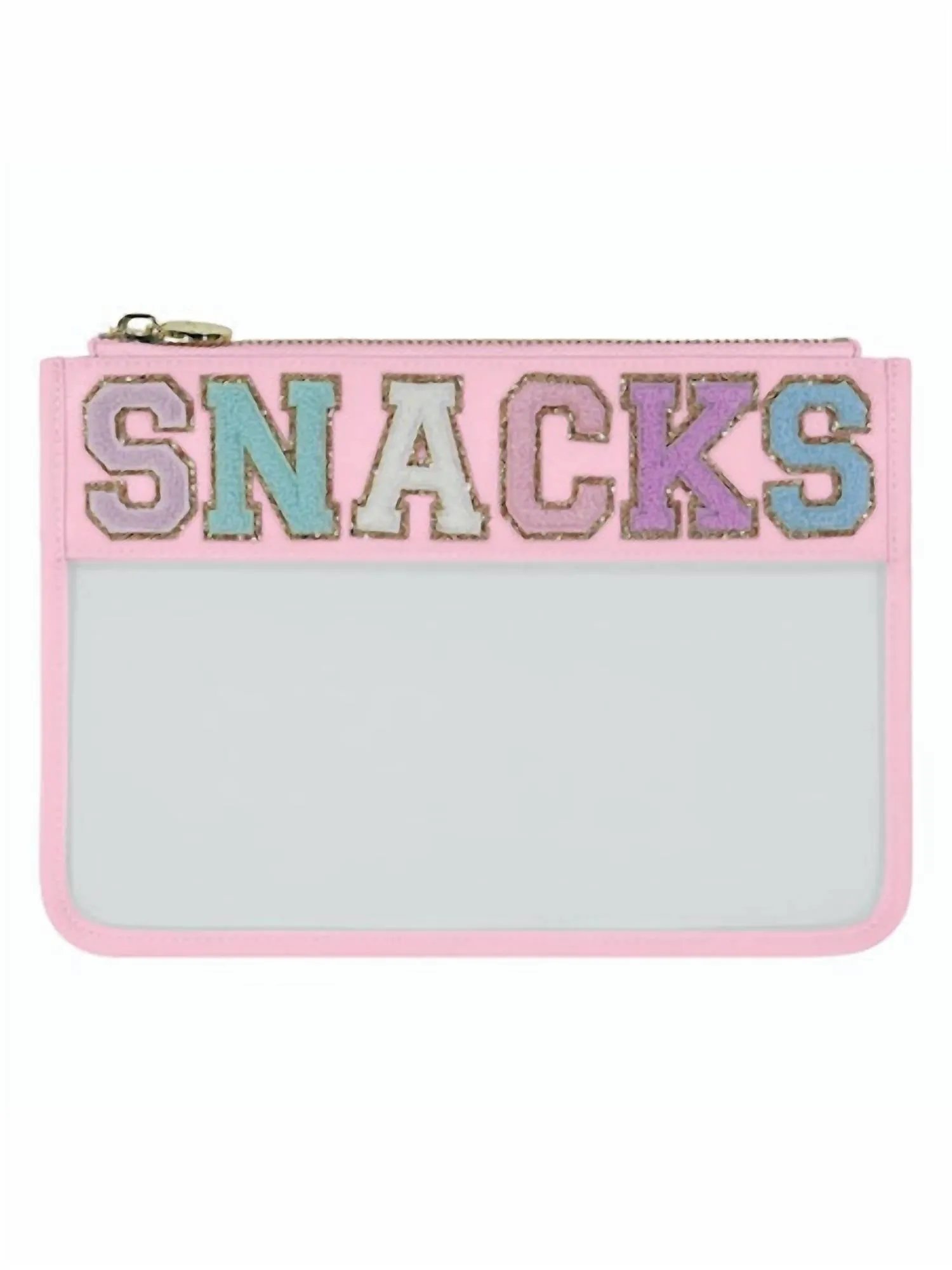 "snacks" Clear Flat Pouch In Flamingo