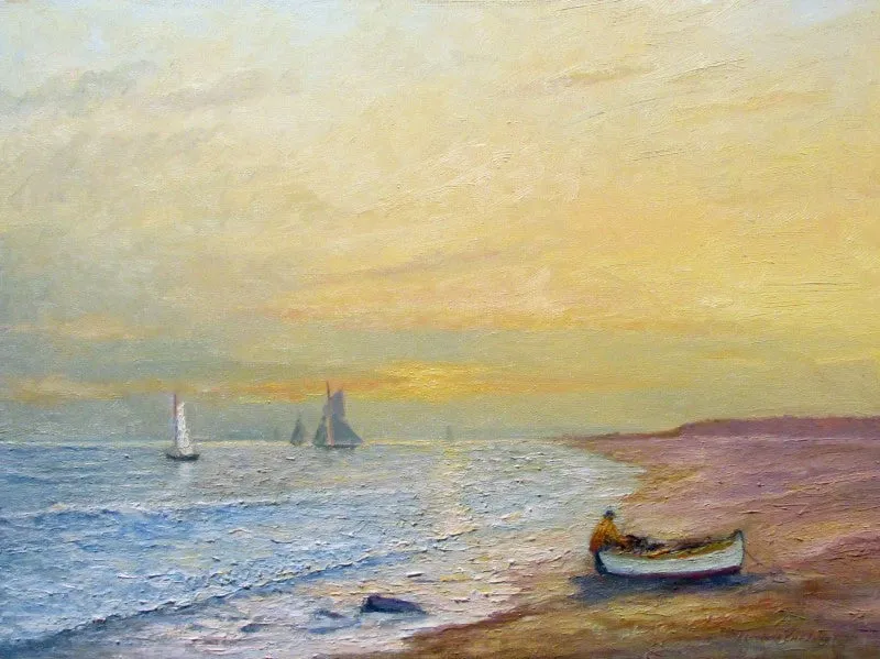 "Sunset on Nantucket" by Thomas Carleton - Marine Oil Painting