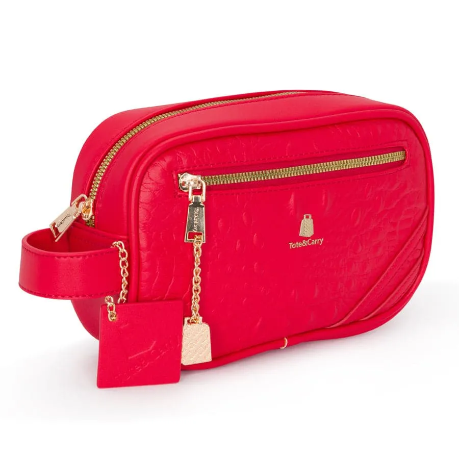 Red Apollo 2 Faux Crocodile Skin Toiletry Bag