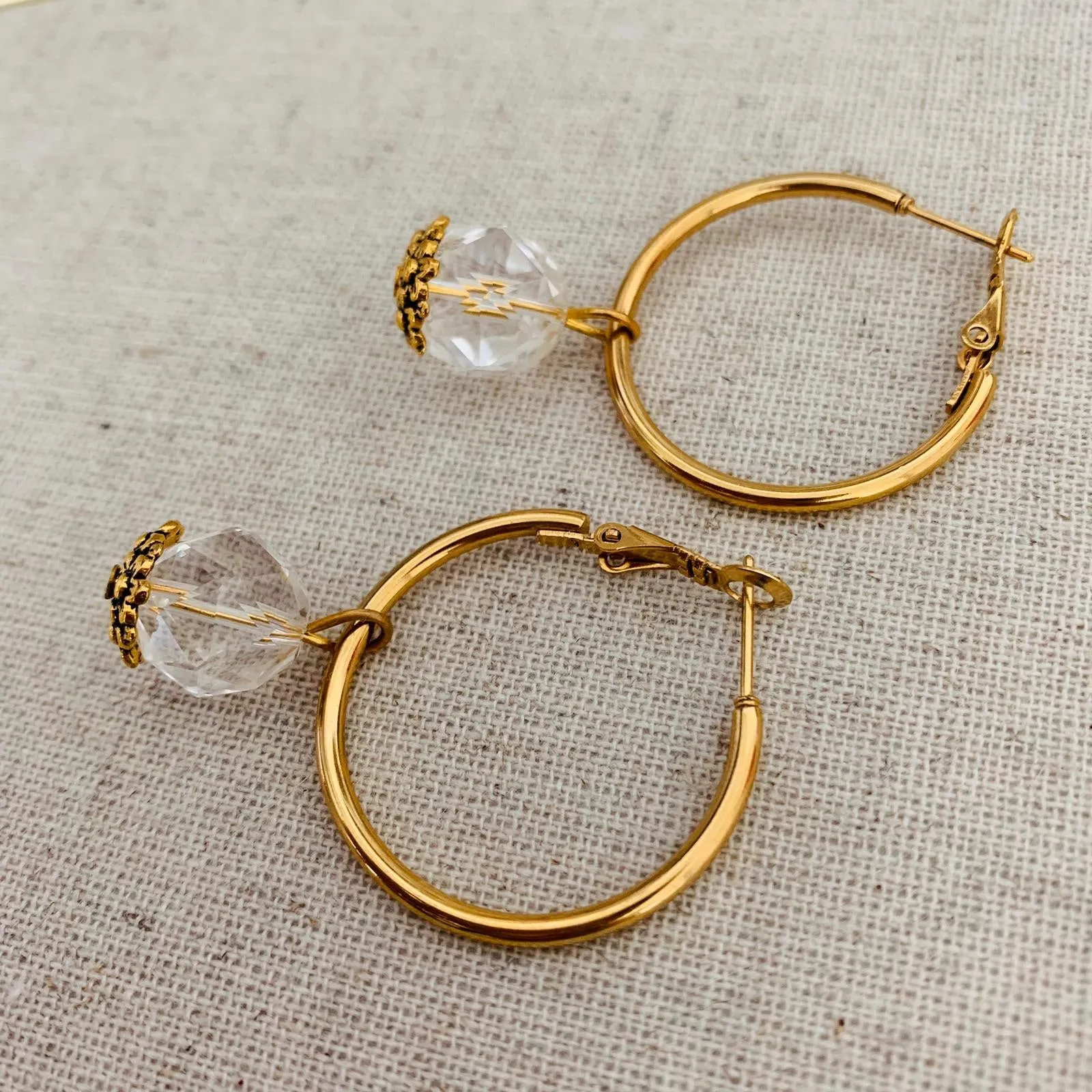 Rock Crystal Hoop GHW Earrings