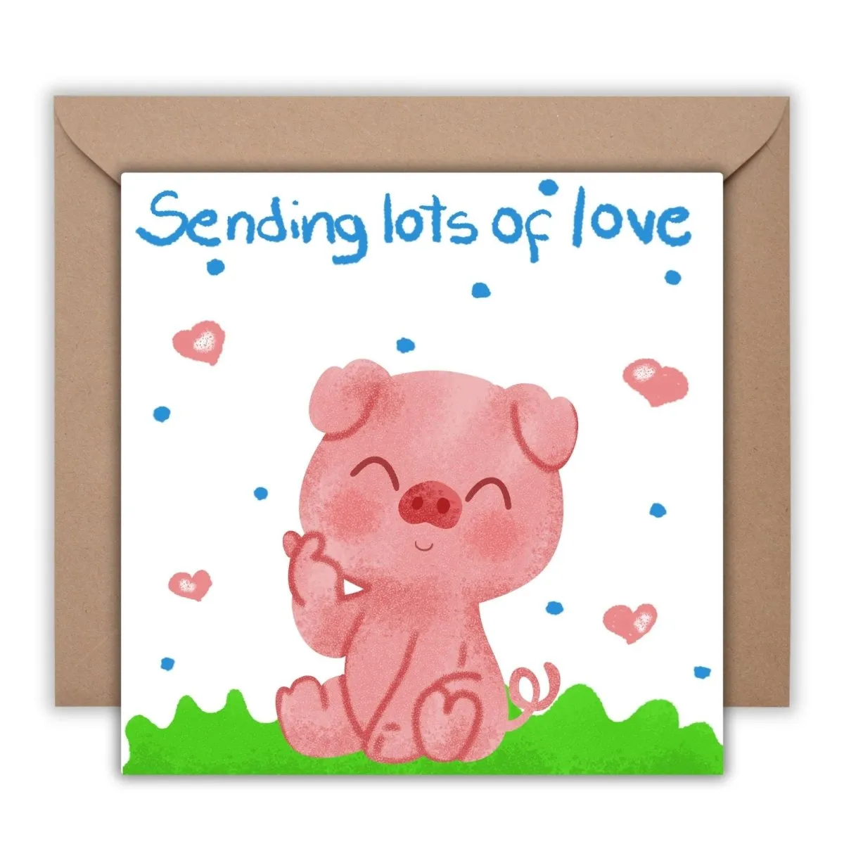 Sending Love Card, Pig Greeting Postcard, Sweet Pork in Nature, Perfect for Birthdays, Thank You, Thinking of You Gift Idea, Cute Birthday