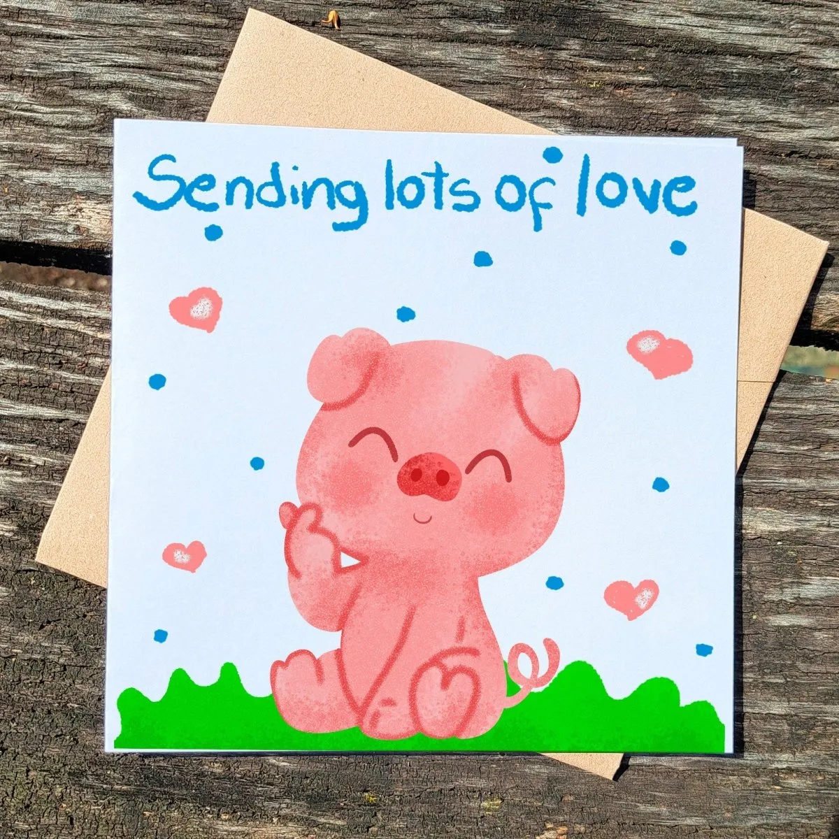 Sending Love Card, Pig Greeting Postcard, Sweet Pork in Nature, Perfect for Birthdays, Thank You, Thinking of You Gift Idea, Cute Birthday