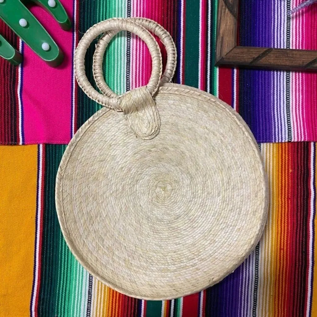 Straw Round Bag with circular Handle