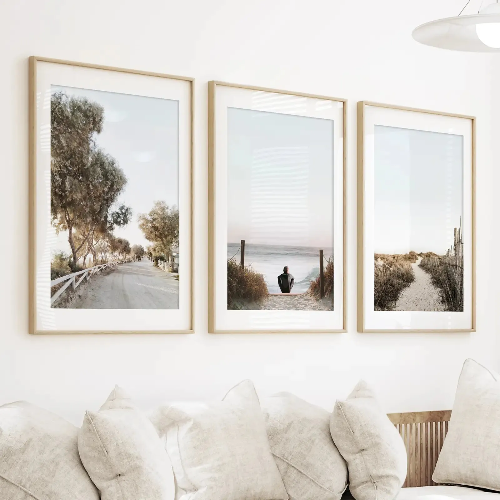 Surfer on the Beach. Coastal 3 Piece Wall Art