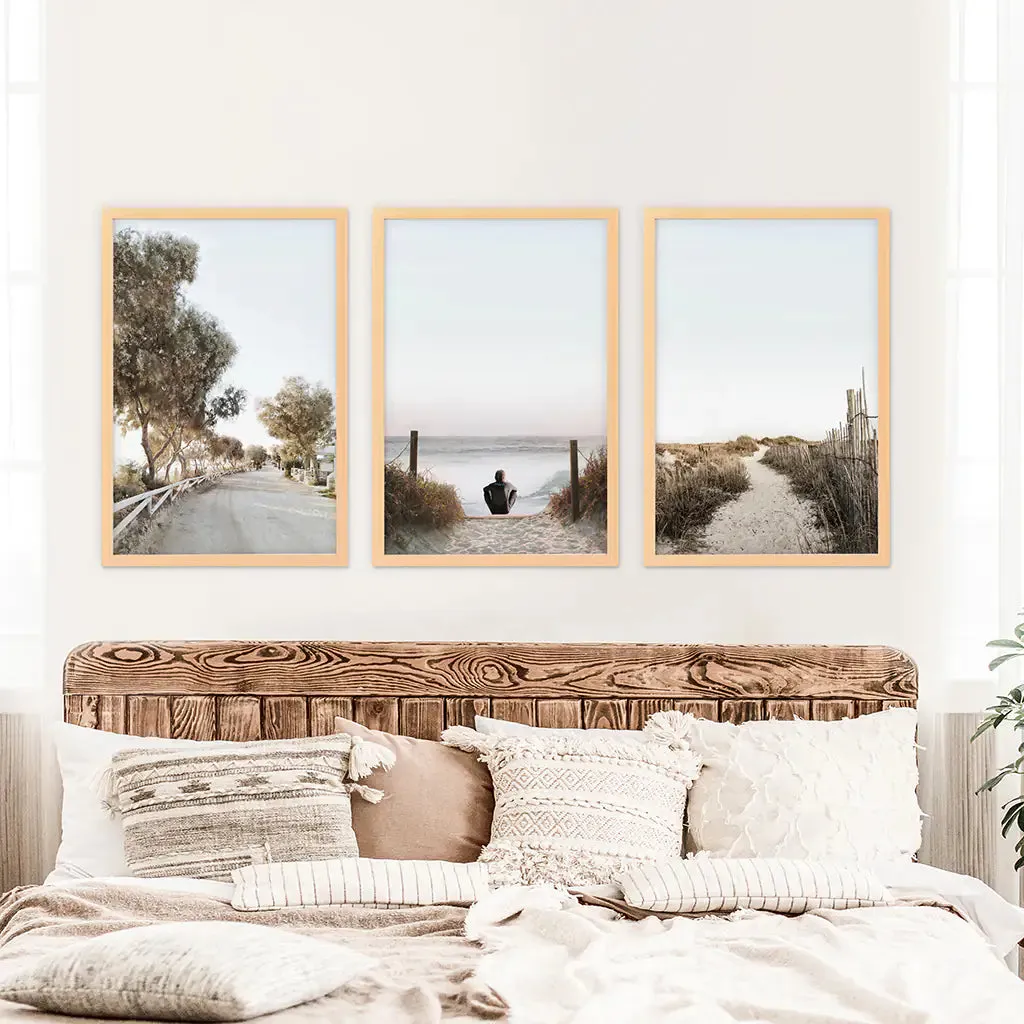 Surfer on the Beach. Coastal 3 Piece Wall Art