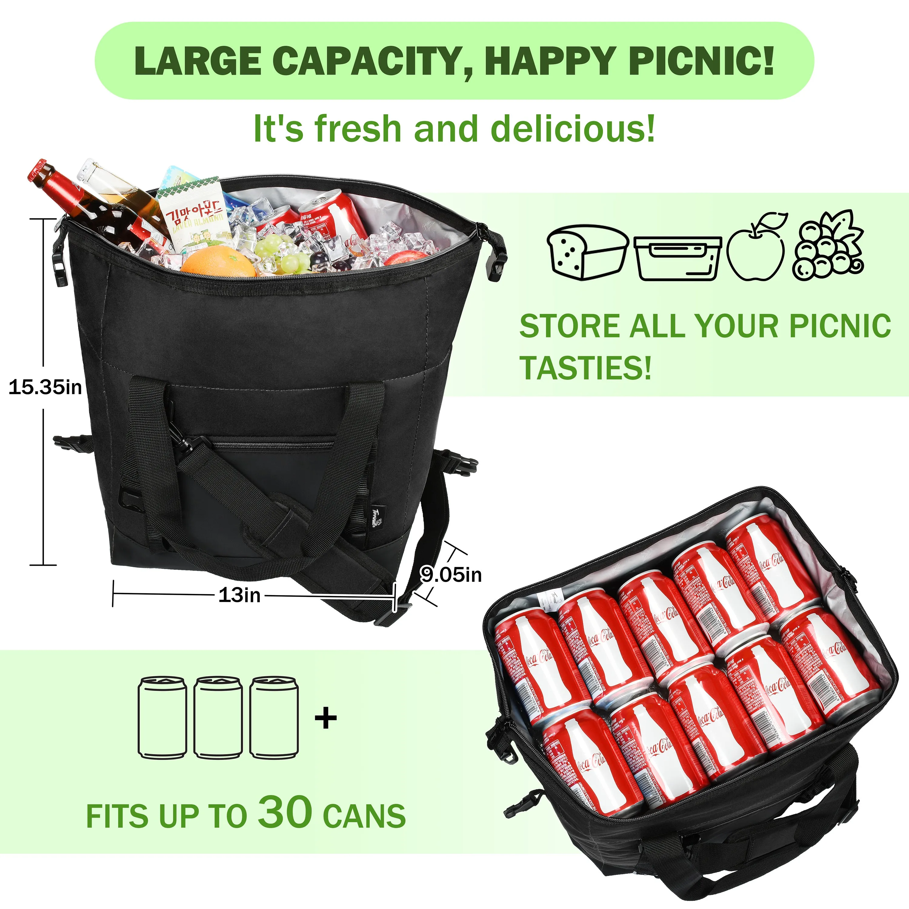 Tirrinia 30 Cans Insulated Soft Travel Cooler Bag