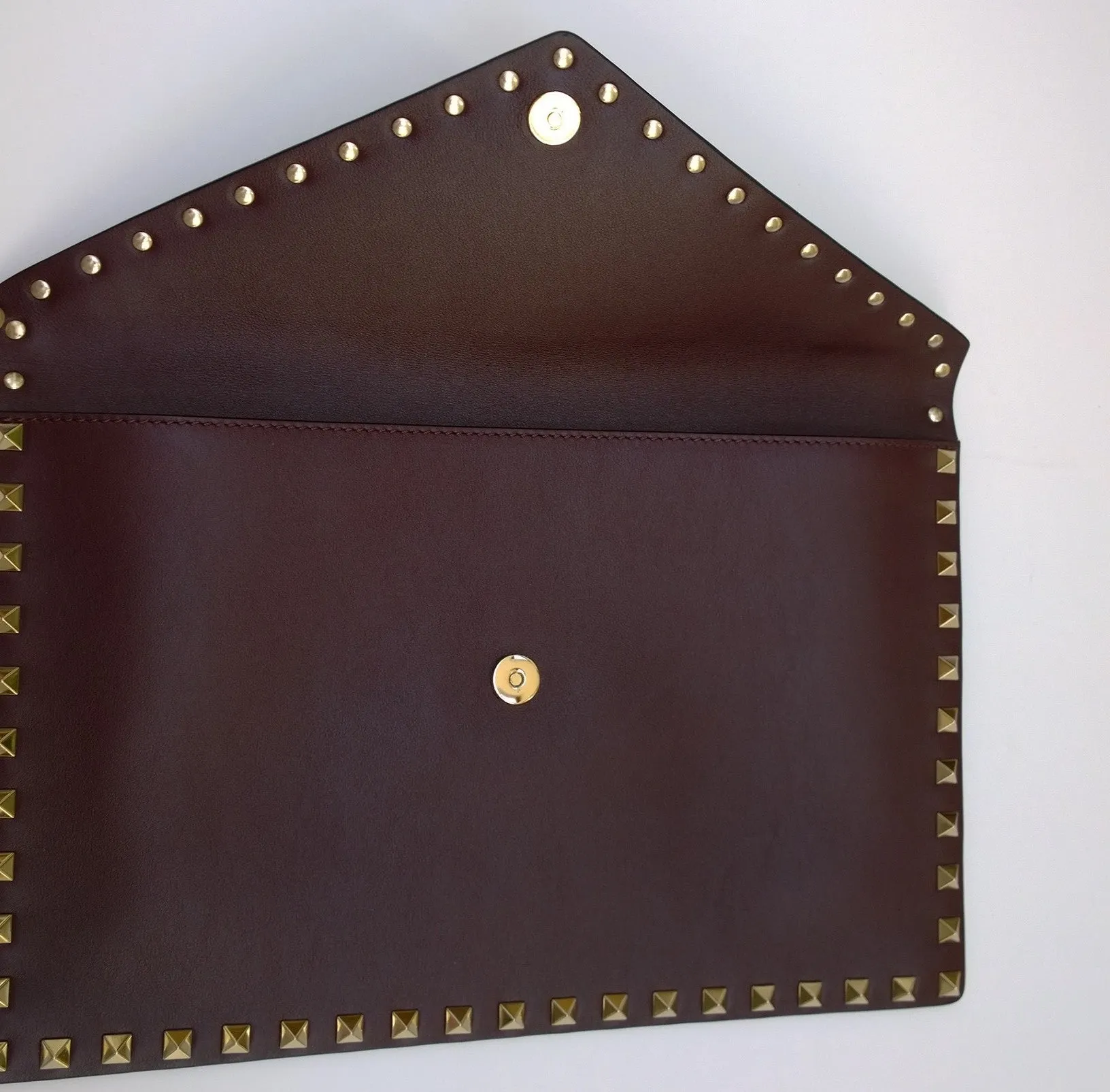 Valentino Garavani Rockstud Envelope Clutch Burgundy Leather Bag