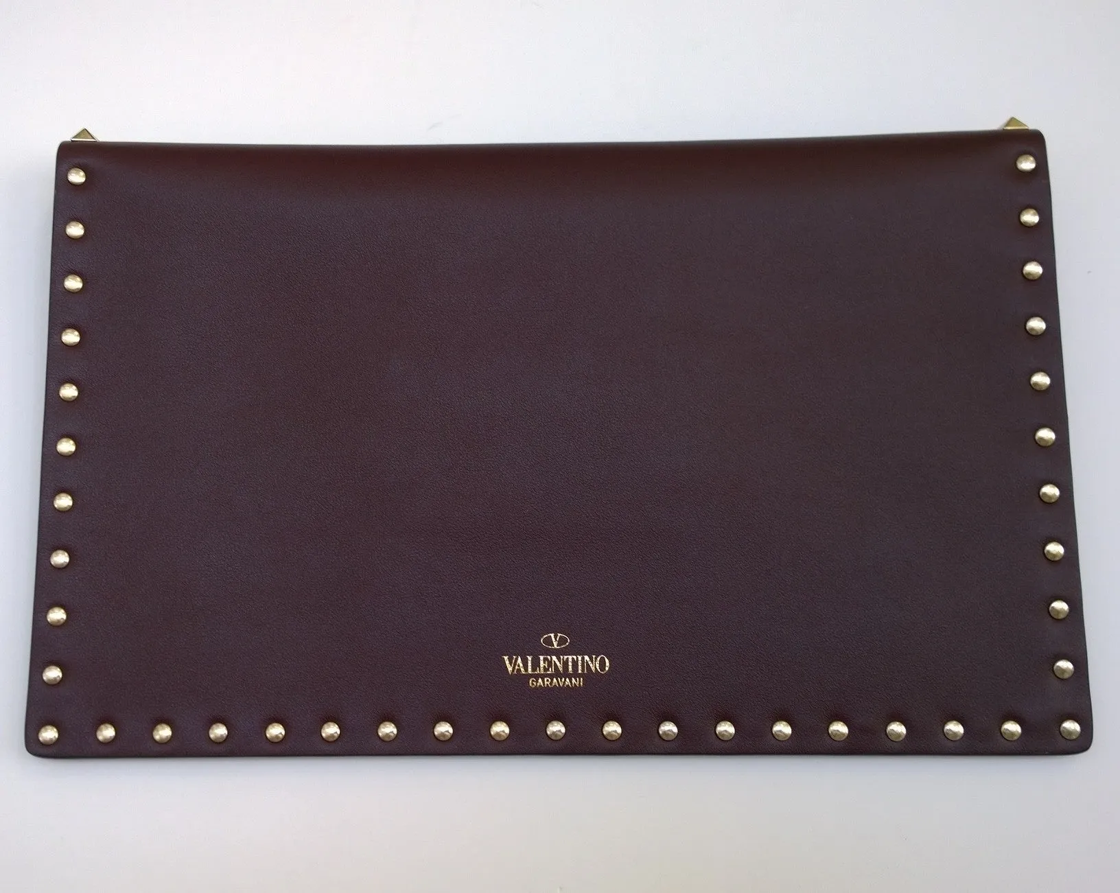 Valentino Garavani Rockstud Envelope Clutch Burgundy Leather Bag