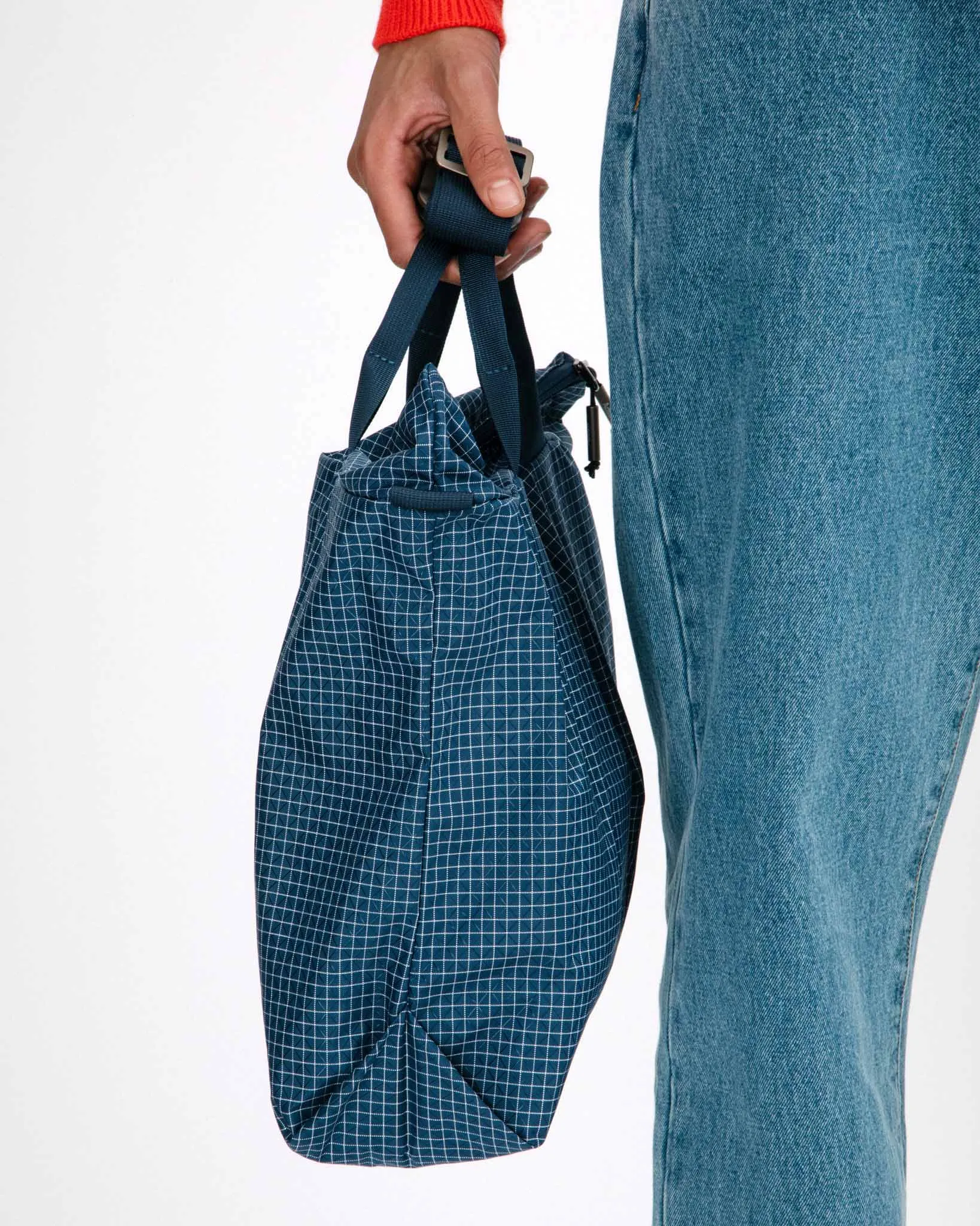 Zip Tote - Navy Grid