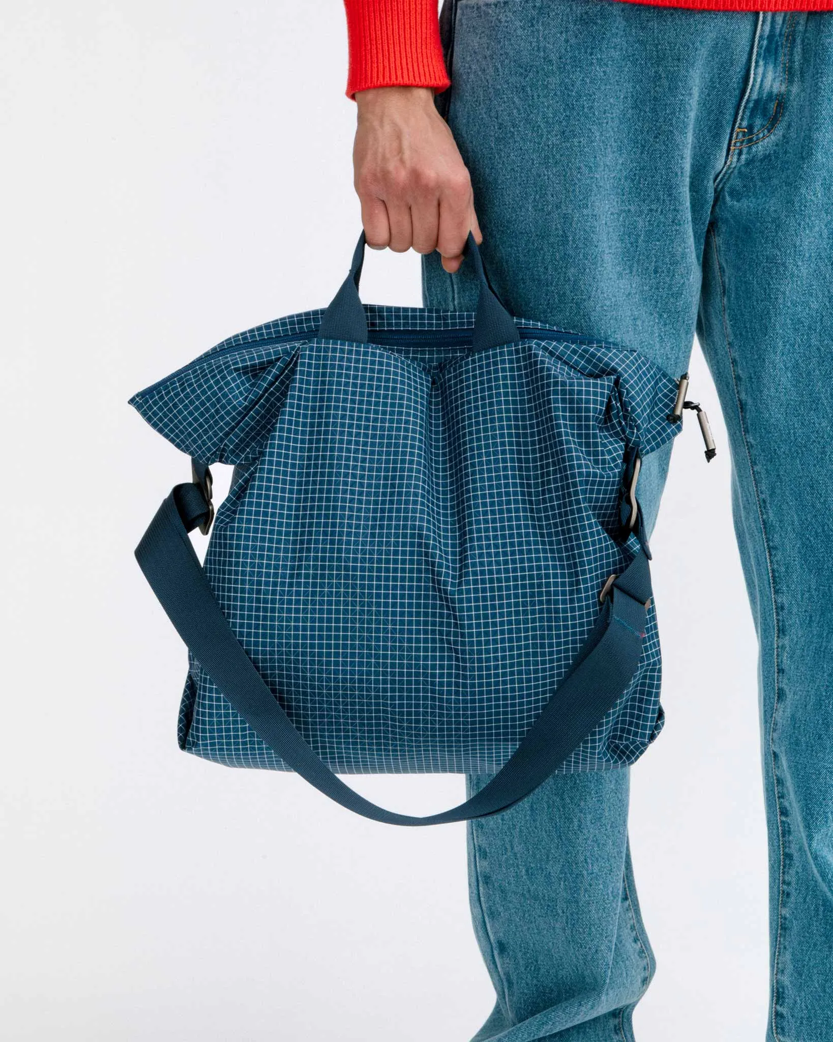 Zip Tote - Navy Grid